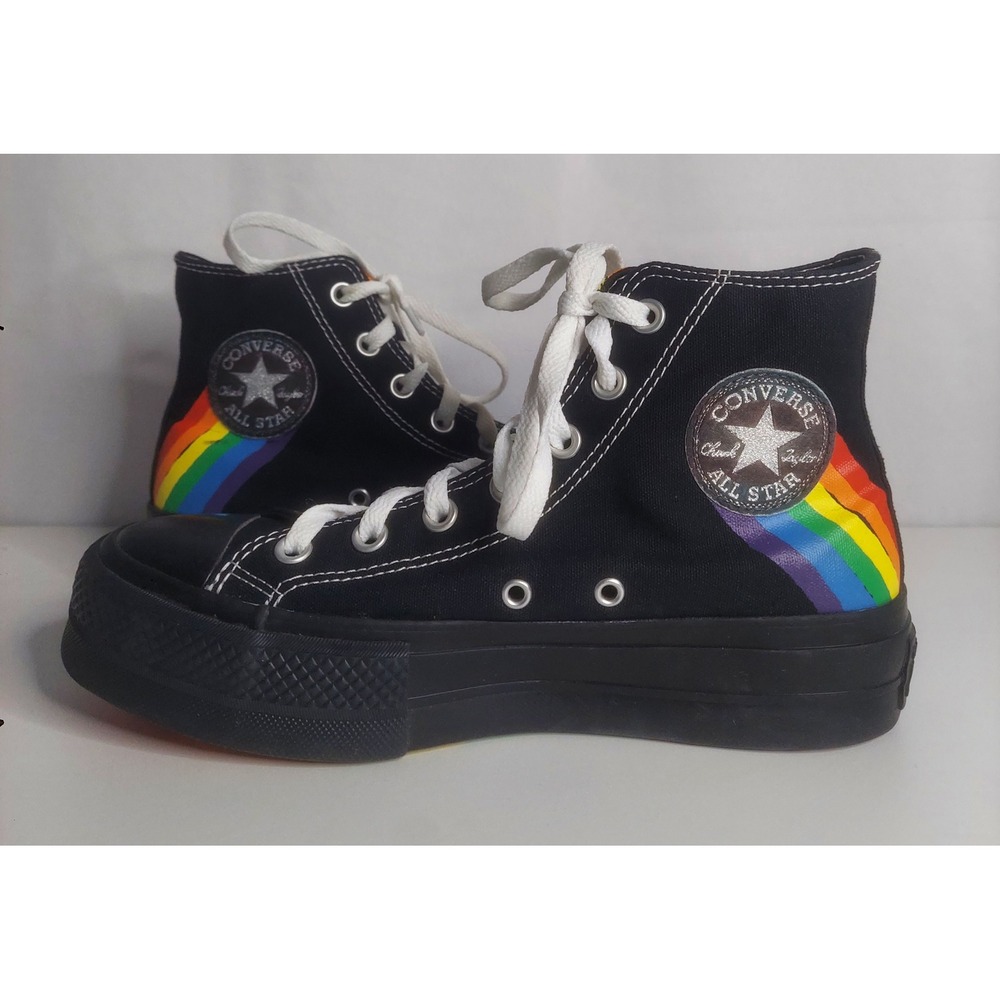 Converse Chuck Taylor Pride 2020 Black Rainbow Platform High Top Sneakers W/7.5